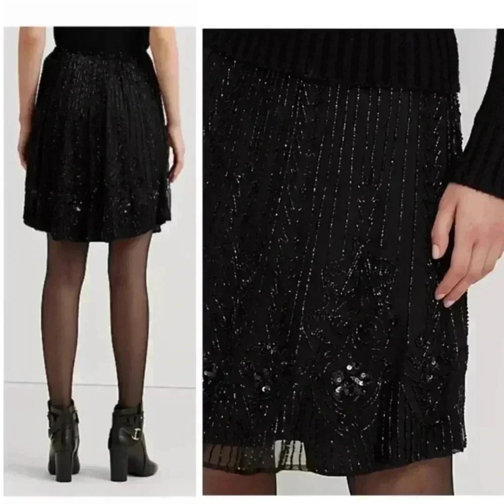Lauren Ralph Lauren Black Beaded
Mesh A-Line Skirt Size 6 NWT Retail $295 - Picture 2 of 9